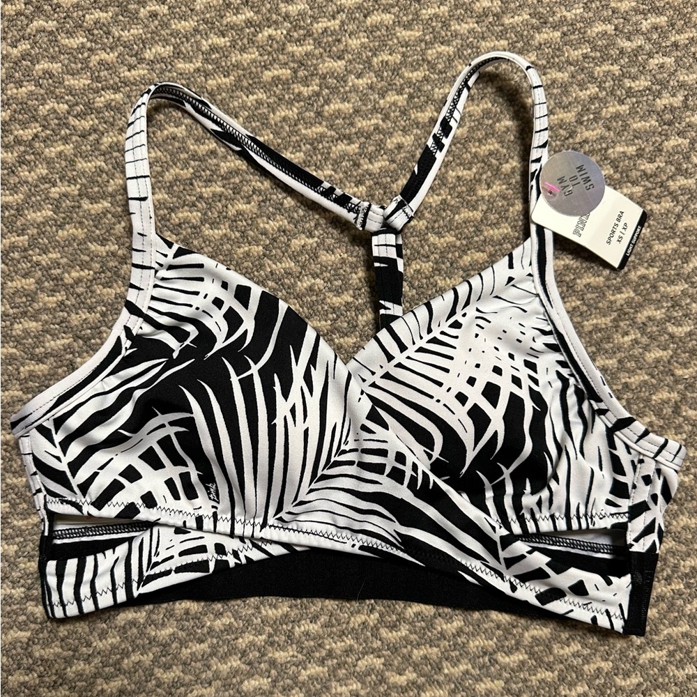 Black and White Patterned Women's swim top